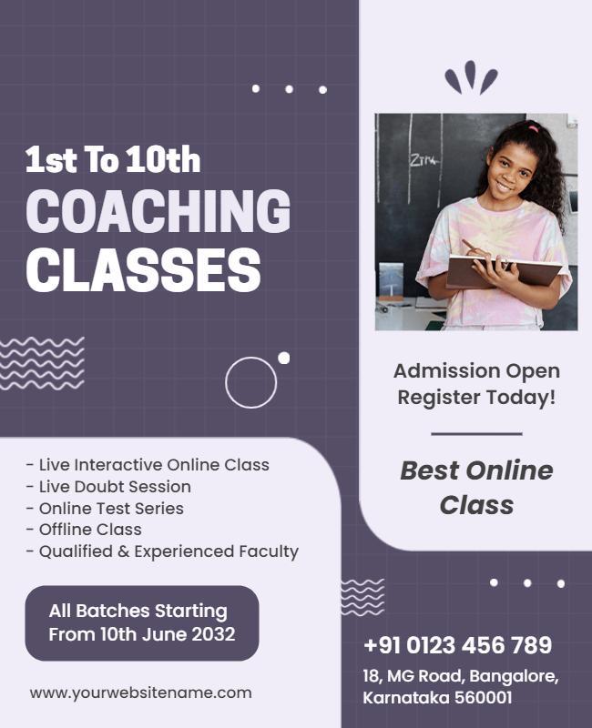 Student Coaching Classes Enrollment Flyer Template