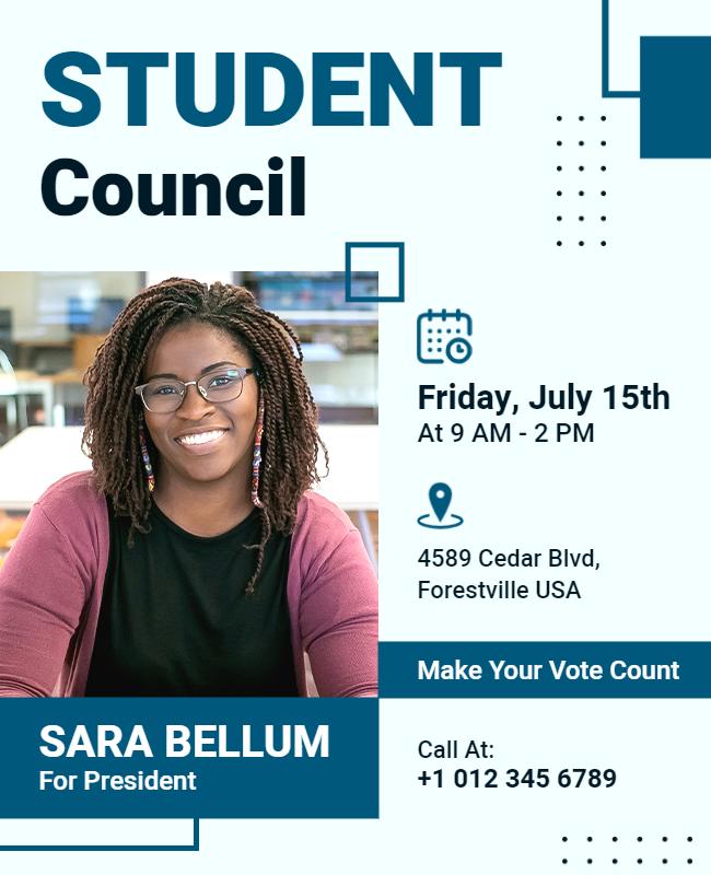 Modern Blue Student Council Election Announcement Flyer Template