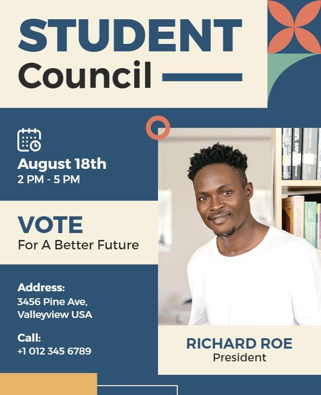 Modern Blue Student Council Election Voting Flyer Template