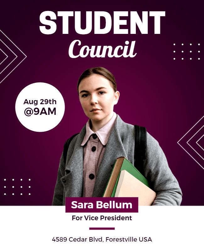 Modern Purple Student Council Election Announcement Flyer Template