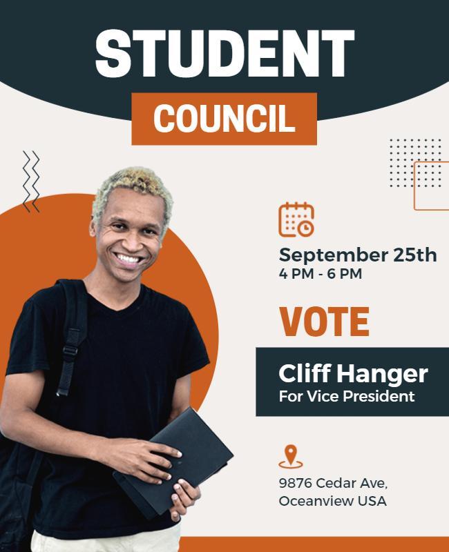 Modern Orange Student Council Election Announcement Flyer Template