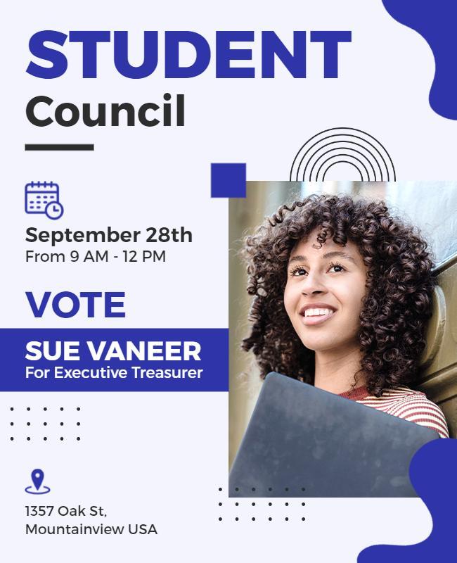 Modern Blue Student Council Election Vote Flyer Template