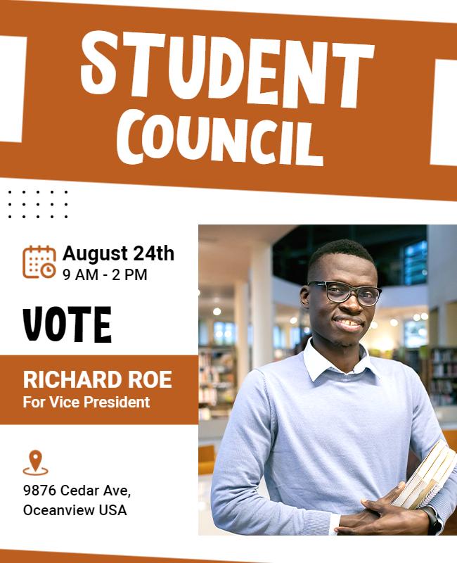 Bold Orange Student Council Election Vote Flyer Template