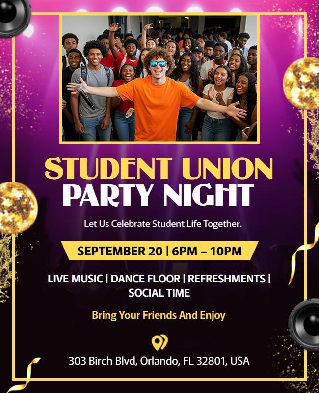 Student Union Party Night Celebration Flyer Template