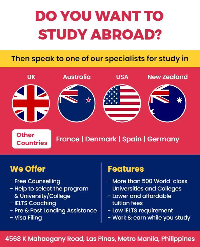 Study Abroad Opportunities Information Flyer Template