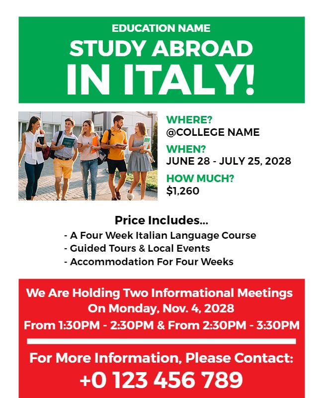 Study Abroad Program in Italy Flyer Template