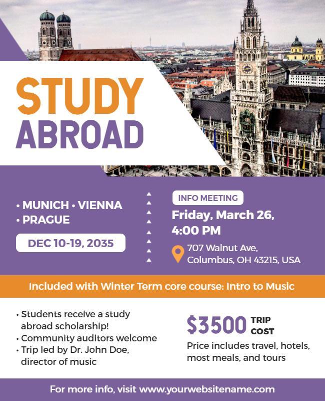 Study Abroad Program Information Flyer Template