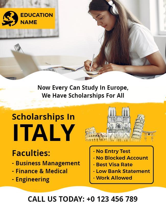 Study in Italy Scholarship Opportunities Flyer Template