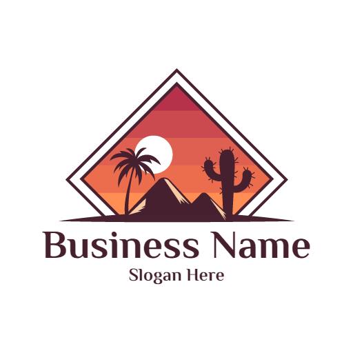 Stunning Desert Sunset Landscape with Palm and Cactus Logo Template