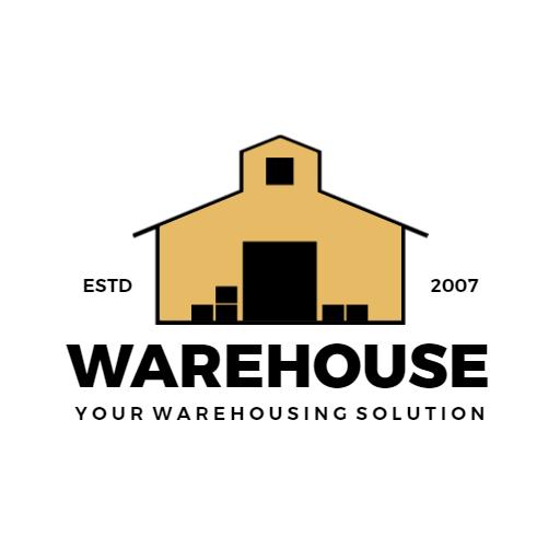 Sturdy Yellow Warehouse Building Representing Storage Solutions Logo Template