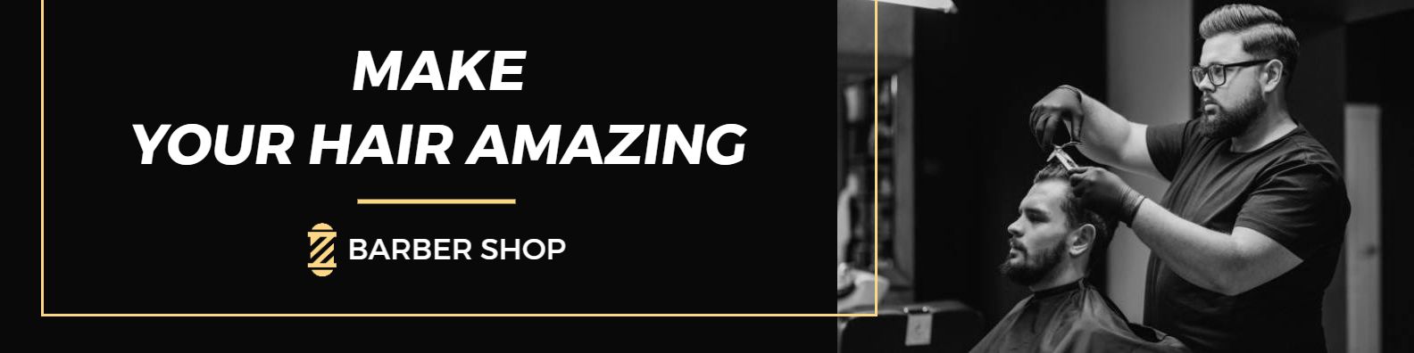 Stylish Barber Services with Black and Gold Theme LinkedIn Banner Template
