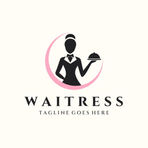 Stylish Black and Pink Waitress Icon Restaurant Logo Template