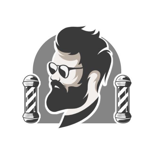 Stylish Black and White Barber Shop Featuring Trendy Haircuts Logo Template