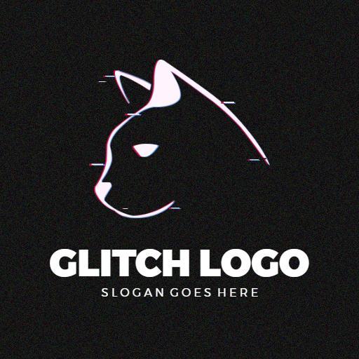 Stylish Black and White Cat Design with Glitch Effect Logo Template