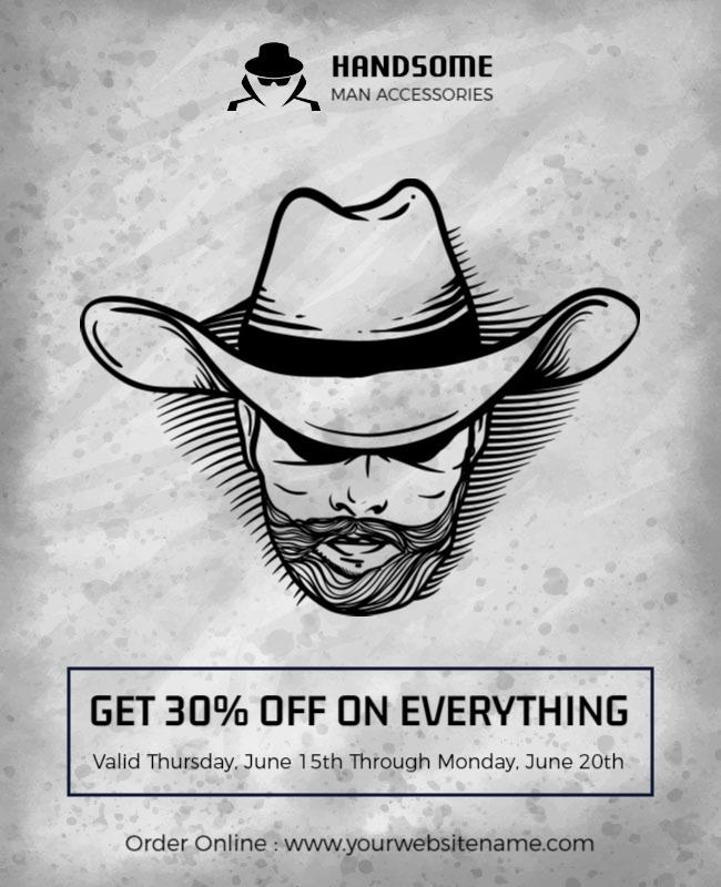 Stylish Black and White Cowboy Accessories Sale Poster Template