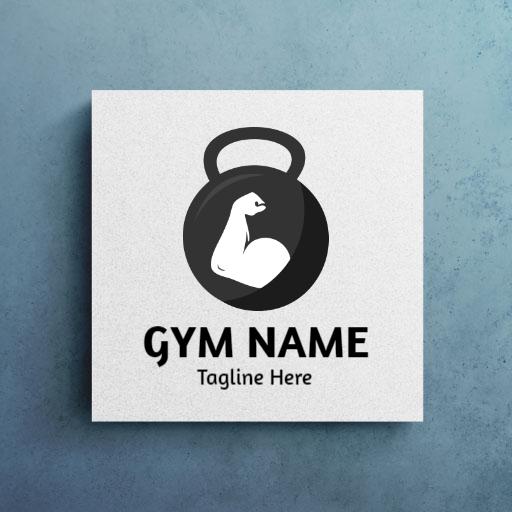 Stylish Black and White Gym Logo Featuring Kettlebell Mockup Template