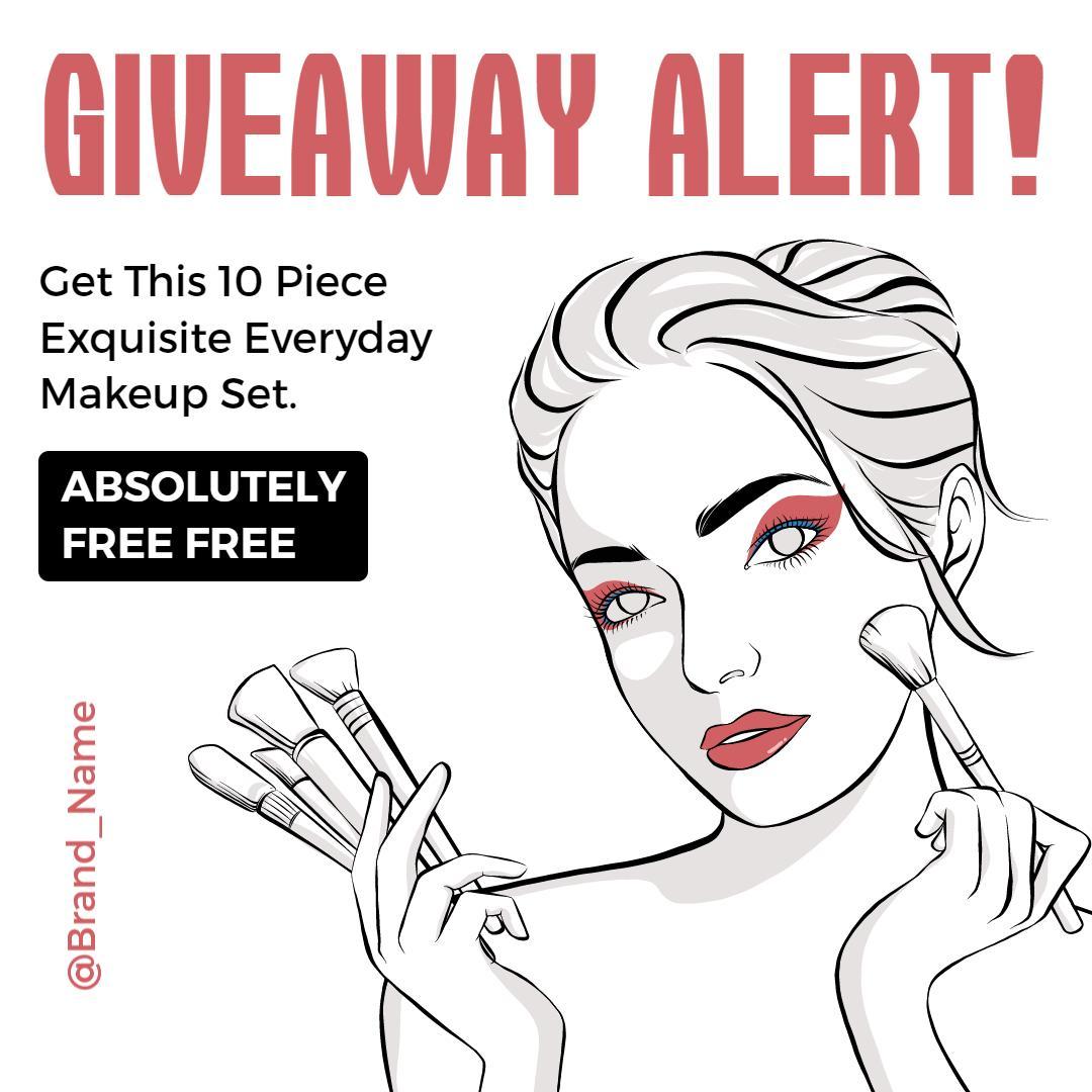 Stylish Black and White Makeup Giveaway Alert Ad Template