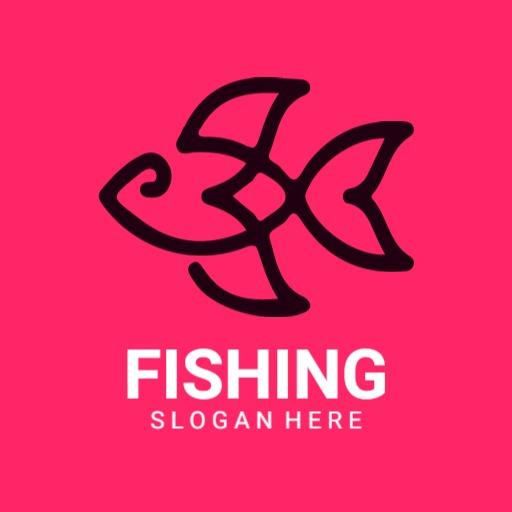 Stylish Black Fish Design on Vibrant Pink Fishing Logo Template