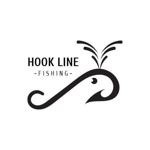 Stylish Black Fishing Hook Design with Water Sprays Logo Template