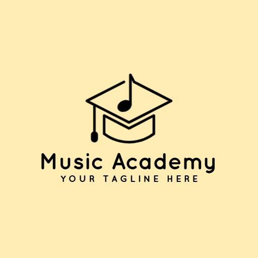 Stylish Black Graduation Cap and Musical Note Music Academy Logo Template