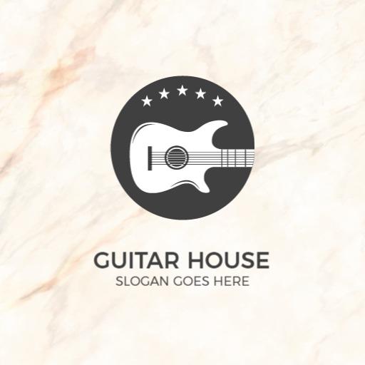 Stylish Black Guitar Design with Stars and Musical Elements Logo Template