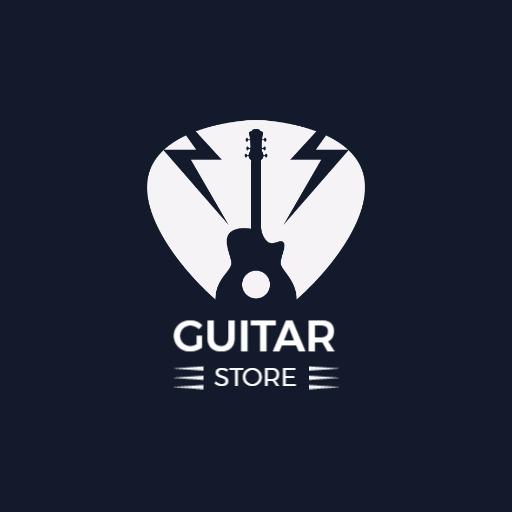 Stylish Black Guitar with Lightning Design for Music Store Logo Template
