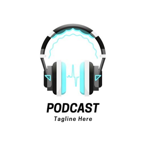 Stylish Black Headphones with Sound Waves Podcast Logo Template