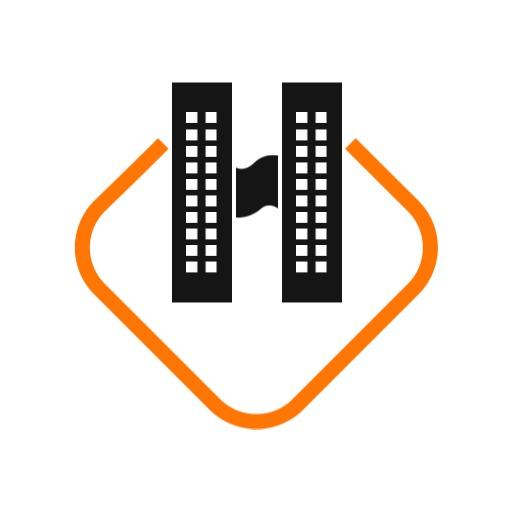 Stylish Black Hotel Building Design with Orange Accents Logo Template