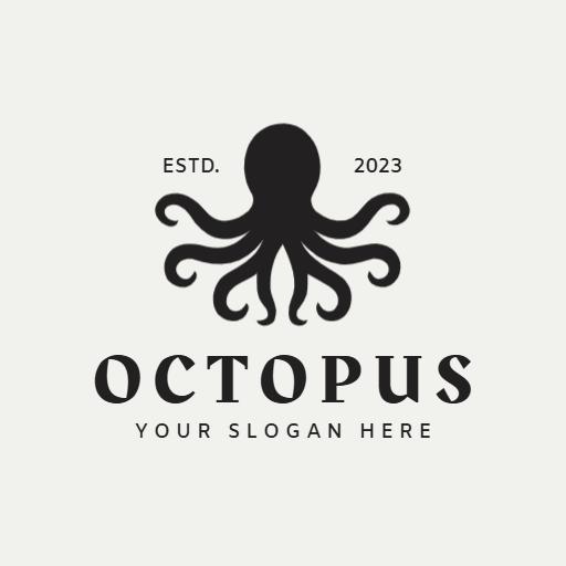 Stylish Black Octopus Design Representing Marine Life Logo Template