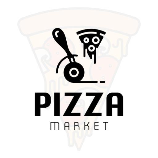 Stylish Black Pizza Cutter and Slice Design Logo Template