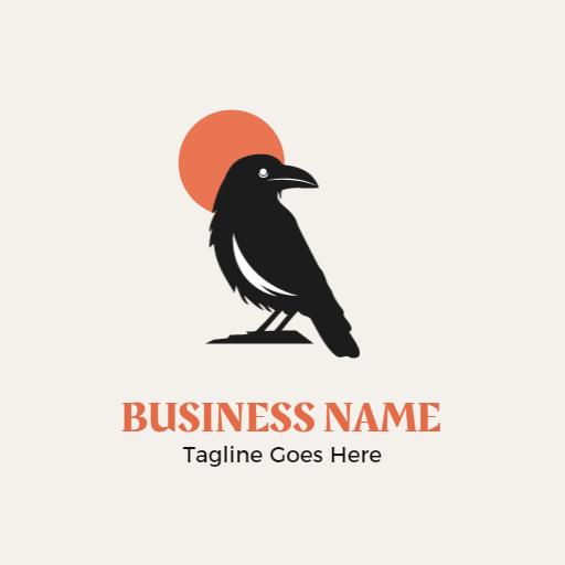 Stylish Black Raven Silhouette with Bold Orange Accent Logo Template