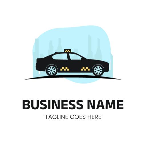 Stylish Black Taxi Car Design on Bright Blue Background Logo Template