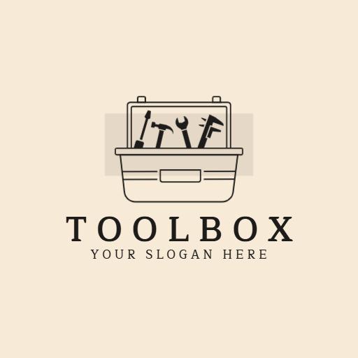Stylish Black Toolbox with Essential Tools for Craftsmen Logo Template
