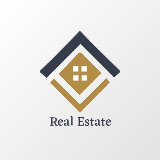 Stylish Blue and Gold Geometric Design in Real Estate Logo Template