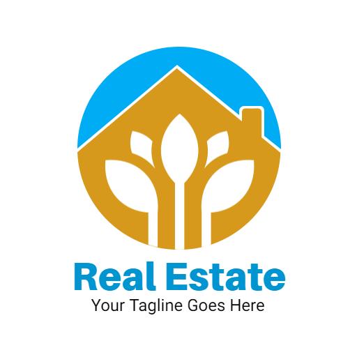 Stylish Blue and Gold House Design for Real Estate Logo Template