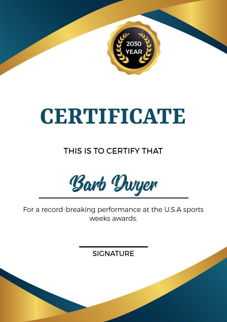 Stylish Blue and Gold Sports Achievement Certificate Template