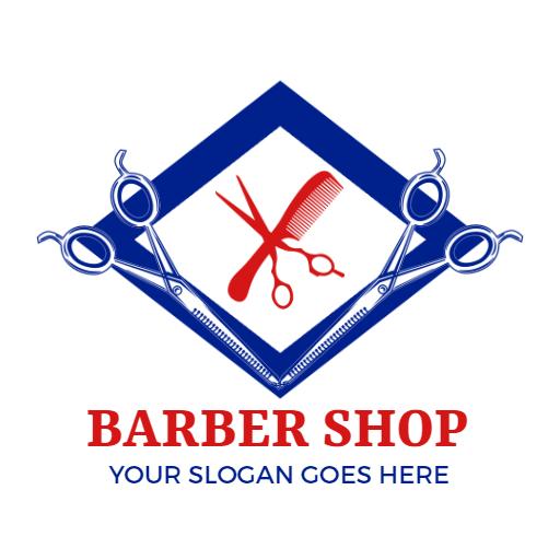 Stylish Blue and Red Barber Tools Representing Barber Shop Logo Template