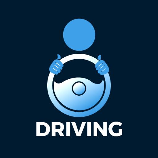 Stylish Blue and White Driving Steering Wheel Logo Template