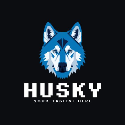 Stylish Blue and White Husky Design Emphasizing Strength Logo Template