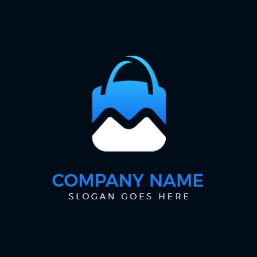 Stylish Blue and White Shopping Bag Design for Marketing Logo Template