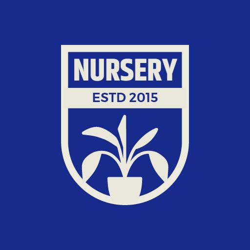 Stylish Blue Badge Featuring Nursery Plants and Established Year Logo Template