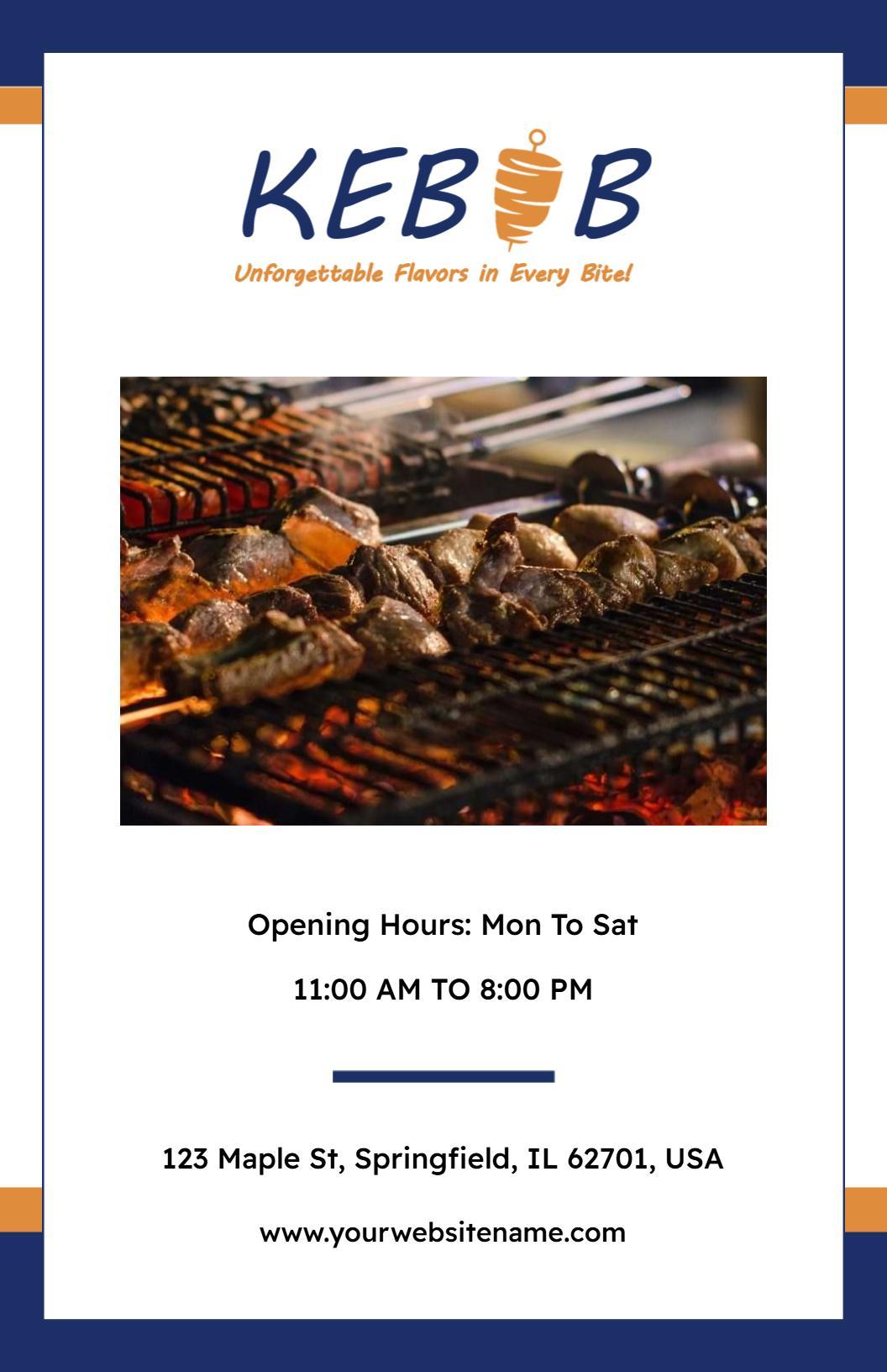 Stylish Blue Border Kebab Cuisine Menu Template