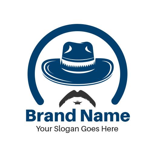 Stylish Blue Cowboy Hat Design with Mustache Elements Logo Template
