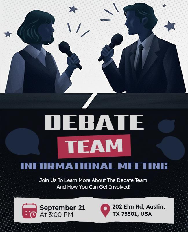 Stylish Blue Debate Team Meeting Announcement Flyer Template