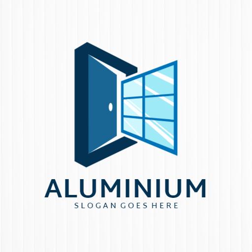 Stylish Blue Door Opening Showcasing Aluminium Products Logo Template
