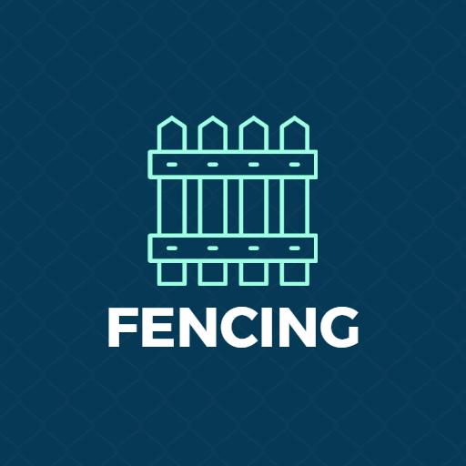 Stylish Blue Fence Graphic Representing Fencing Solutions Logo Template