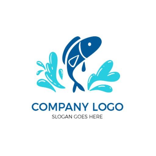 Stylish Blue Fish Design with Splash for Fishing Logo Template