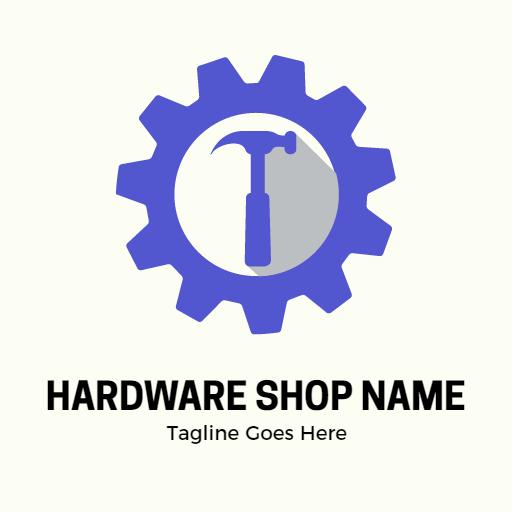 Stylish Blue Gear and Hammer Design Representing Hardware Logo Template
