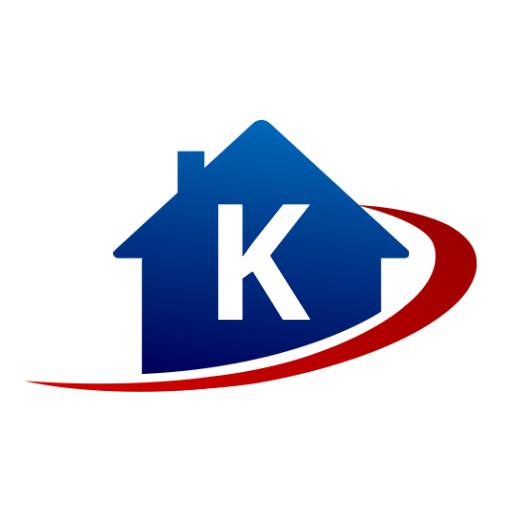 Stylish Blue House Design Incorporating Letter K Alphabet Logo Template