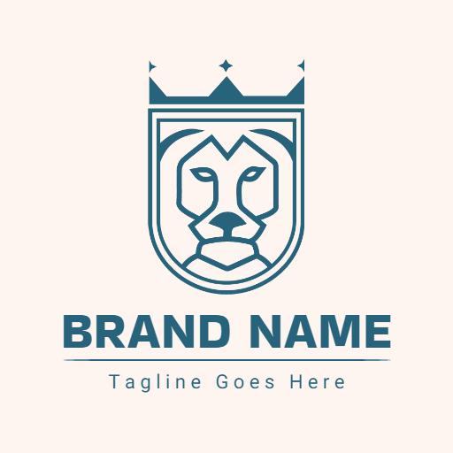 Stylish Blue Lion Emblem with Royal Crown Logo Template